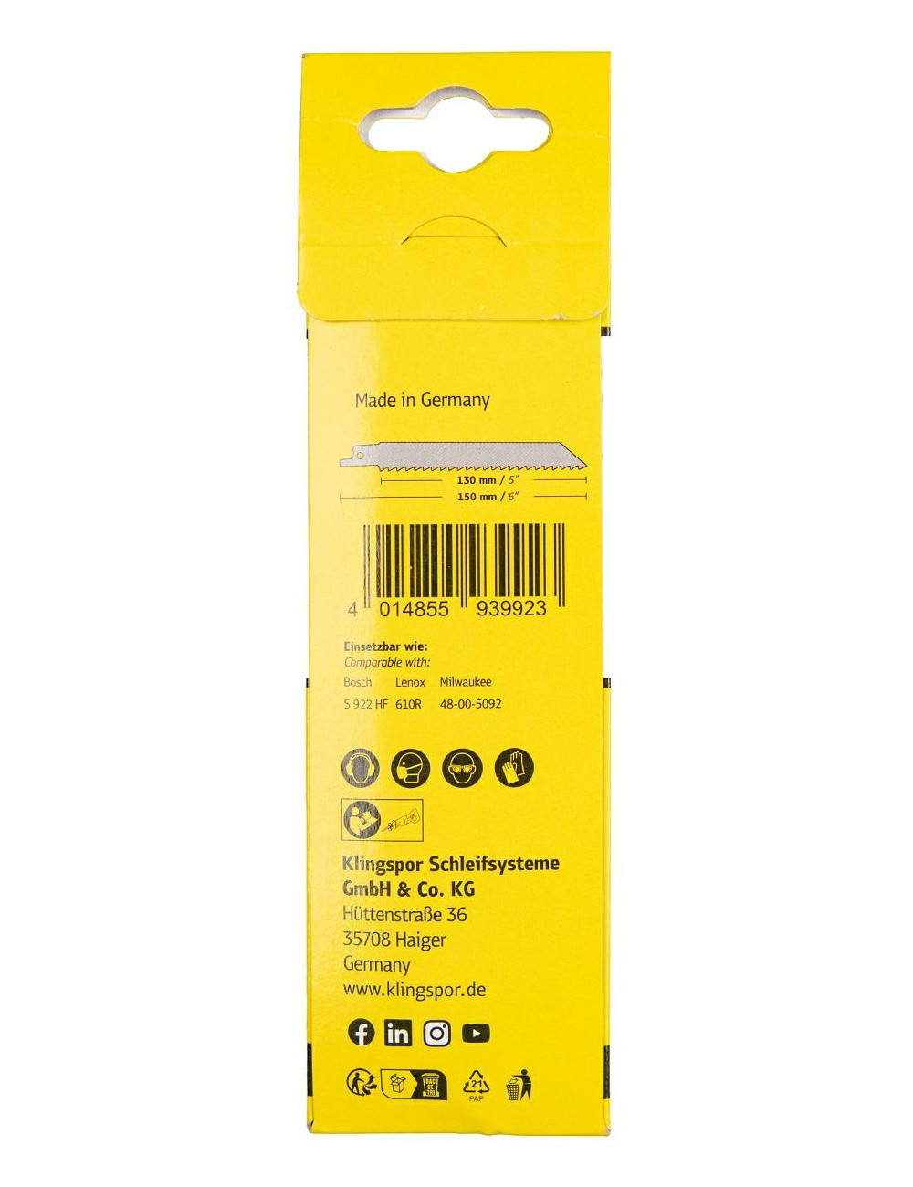 KLINGSPOR BRZESZCZOT DO PIŁY SZABLASTEJ 150x19x0,9mm RS 903 AF 5szt.