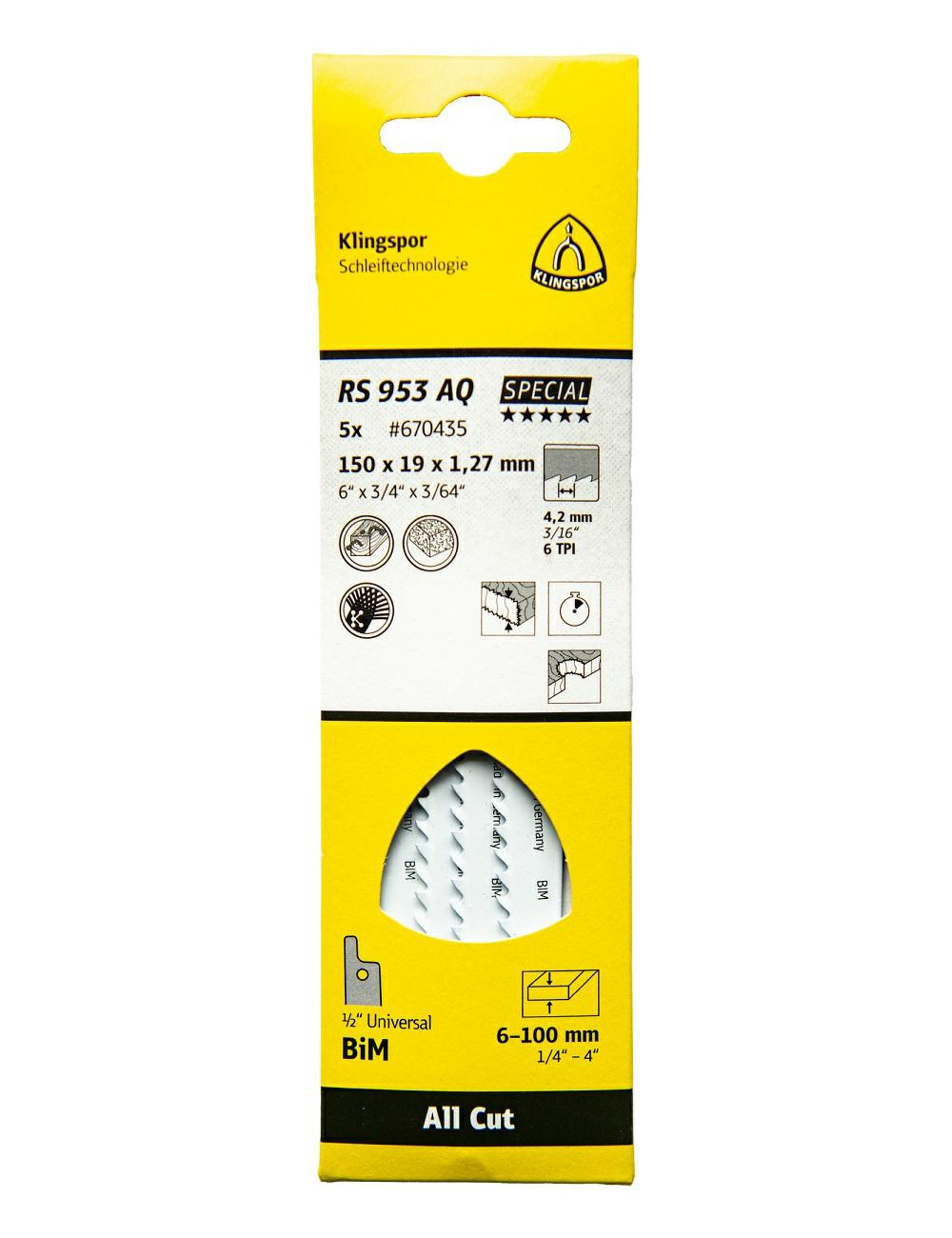 KLINGSPOR BRZESZCZOT DO PIŁY SZABLASTEJ 150x19x1,27mm RS 953 AQ 5szt.