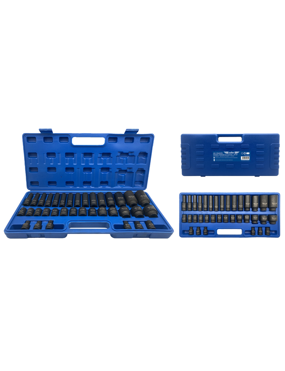 ADLER NASADKI UDAROWE K-D 35szt.1/2" 12-KĄT. KRÓTKIE/DŁUGIE AD-35KD/12 PLASTIKOWA WAL.