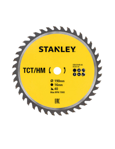 STANLEY PIŁA TARCZOWA 190mm x 16mm x 40z TCT