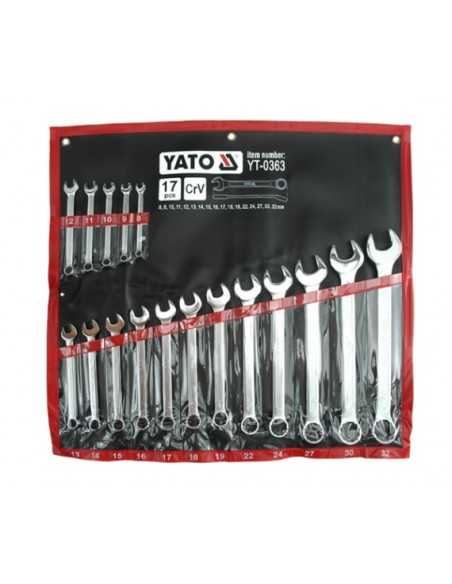 YATO KLUCZE PŁASKO-OCZKOWE SATYNOWANE 17 elem. 8-32mm ETUI  0363