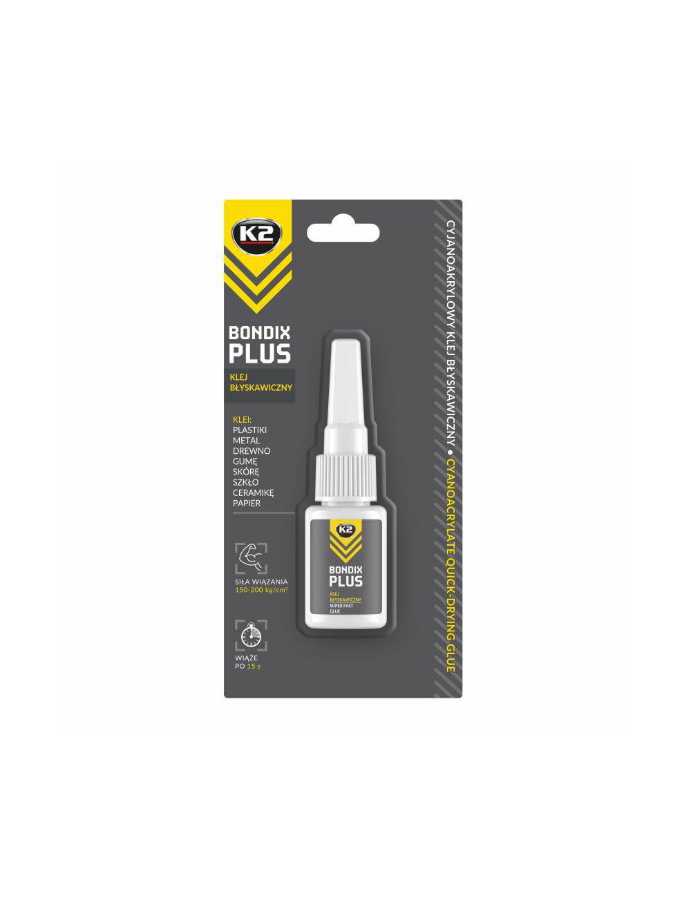 K2 KLEJ 15 SEKUNDOWY DO PLASTIKU DREWNA GUMY BONDIX PLUS 10G