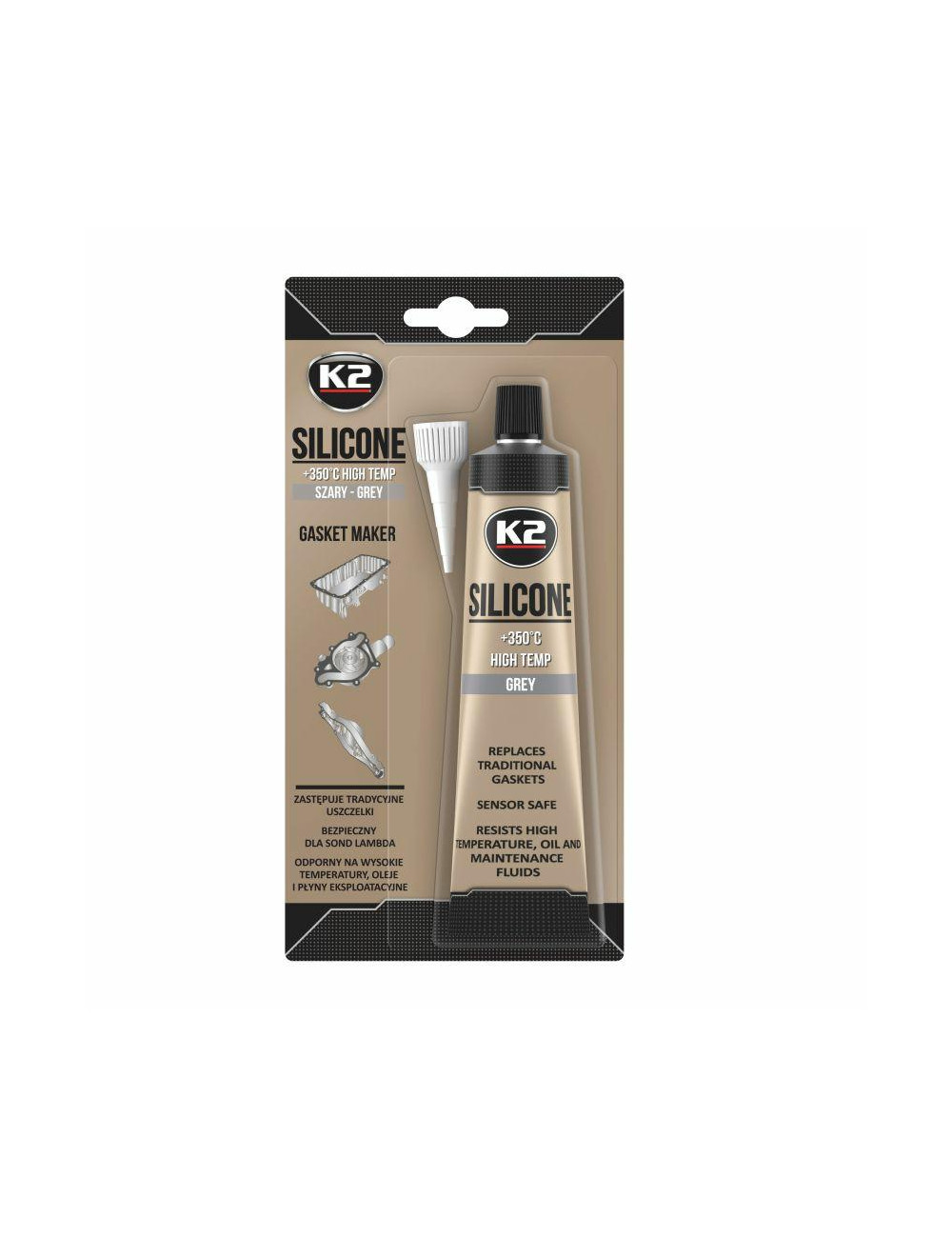 K2 SILIKON SZARY 85G WYSOKOTEMPERATUROWY +350st, PŁYNNA USZCZELKA