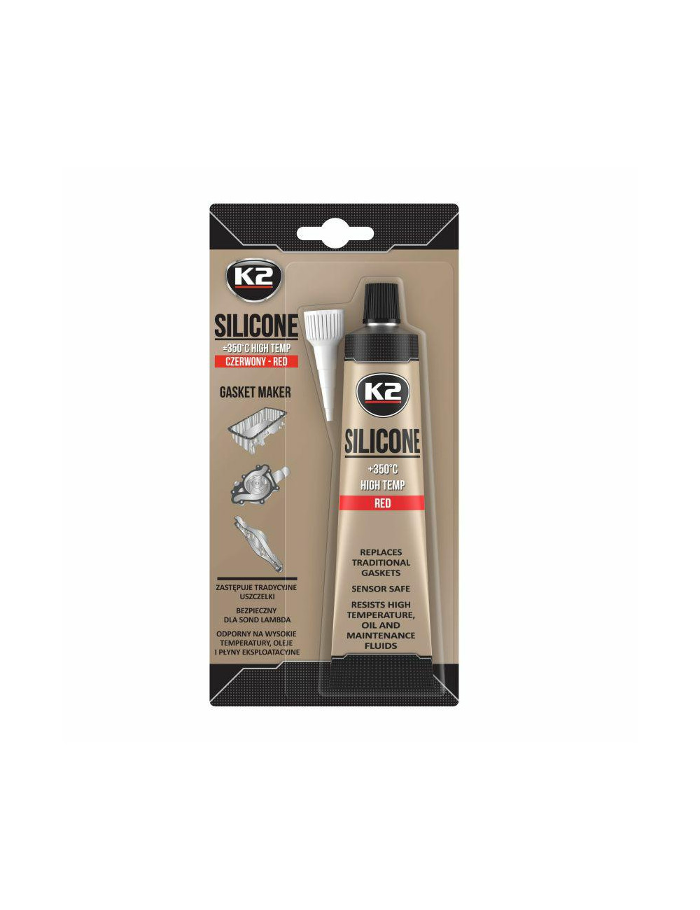 K2 SILIKON CZERWONY 85G WYSOKOTEMPERATUROWY +350st, PŁYNNA USZCZELKA