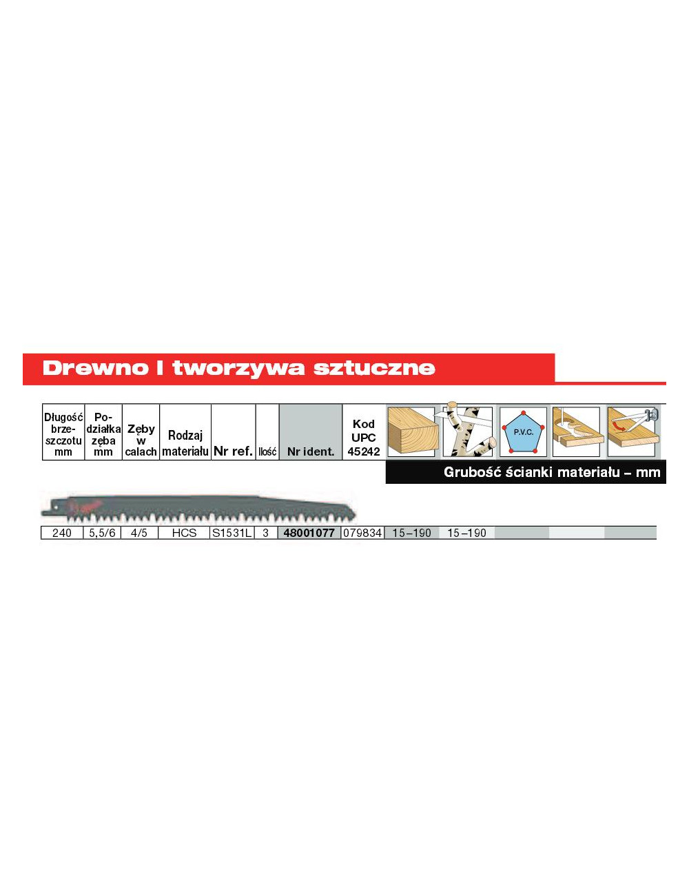 MILWAUKEE BRZESZCZOT DO PIŁY SZABLASTEJ 240 5,5mm HCS 3szt. DREWNO