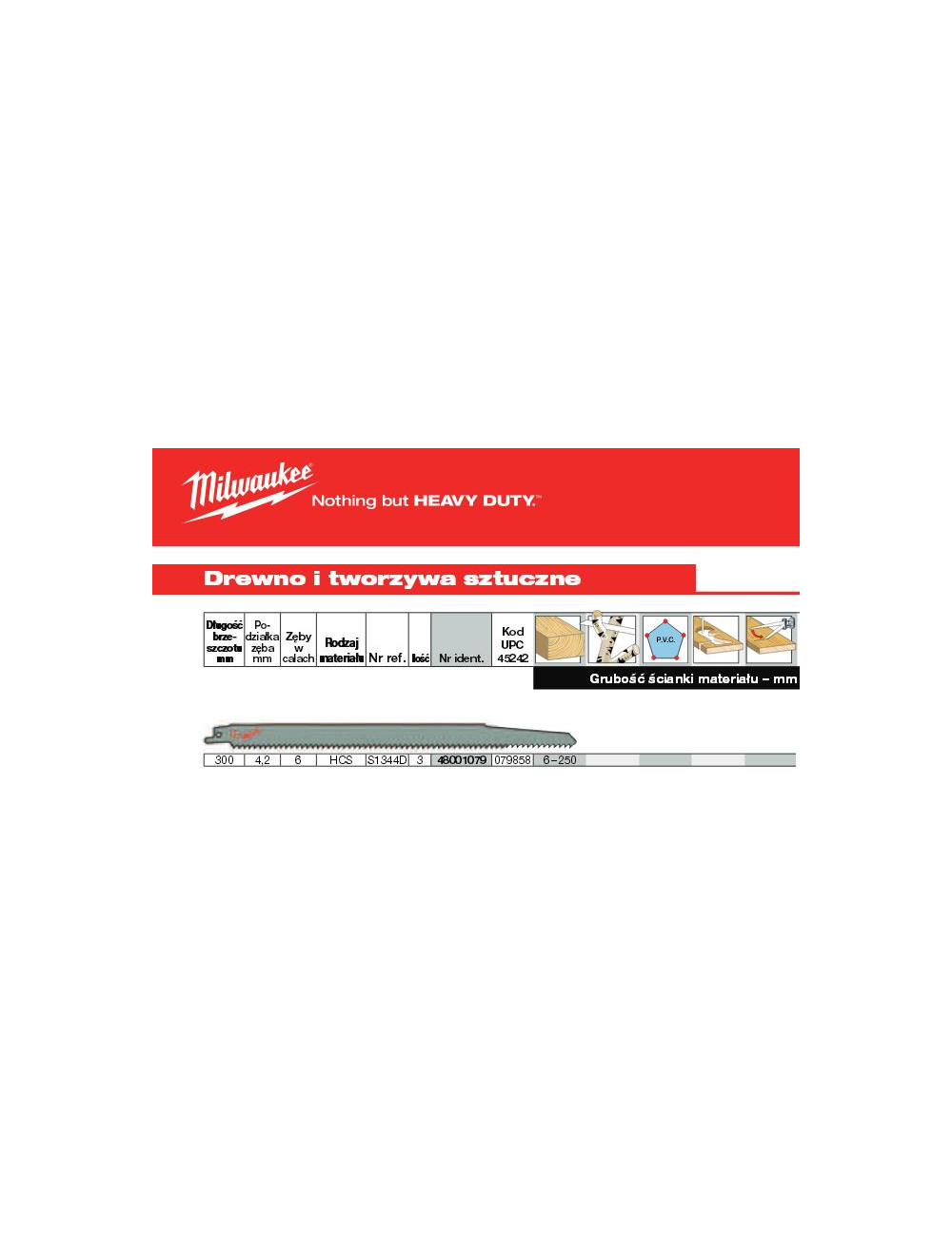 MILWAUKEE BRZESZCZOT DO PIŁY SZABLASTEJ 300mm HCS 3szt. DREWNO