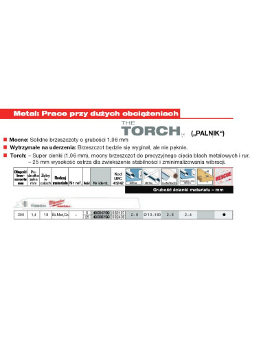 MILWAUKEE BRZESZCZOT DO PIŁY SZABLASTEJ 300mm TORCH BIMETAL 25szt DO METALU