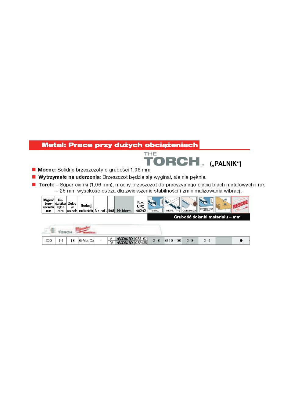 MILWAUKEE BRZESZCZOT DO PIŁY SZABLASTEJ 300mm TORCH BIMETAL 25szt DO METALU