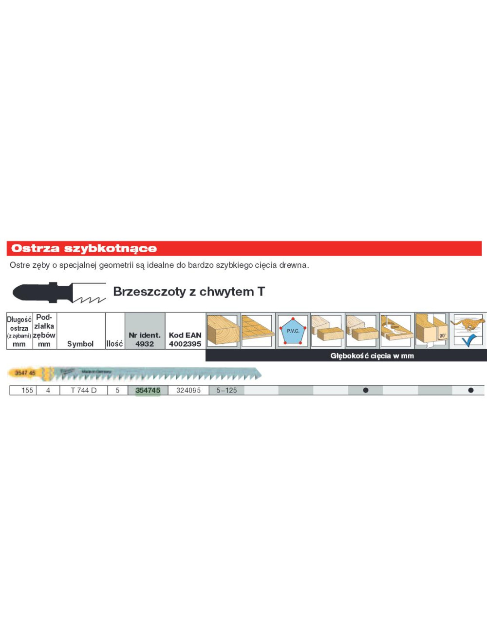 MILWAUKEE BRZESZCZOT DO WYRZYNARKI T744D 155mm KOMPLET - 5szt. DO DREWNA SZYBKIE CIĘCIE