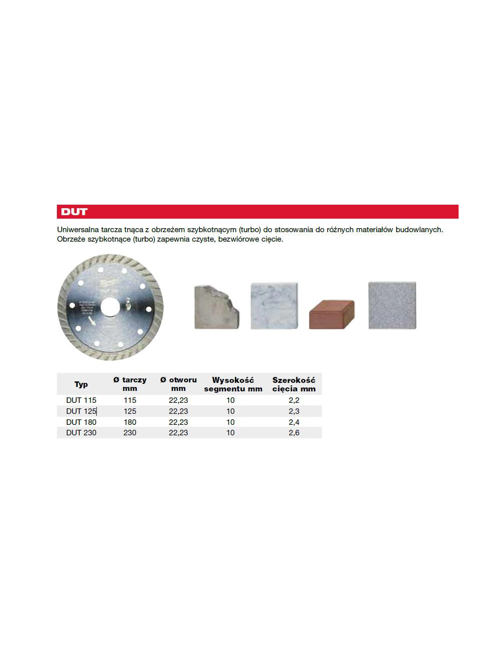 MILWAUKEE TARCZA DIAMENTOWA DUT TURBO 125 x 22,2mm