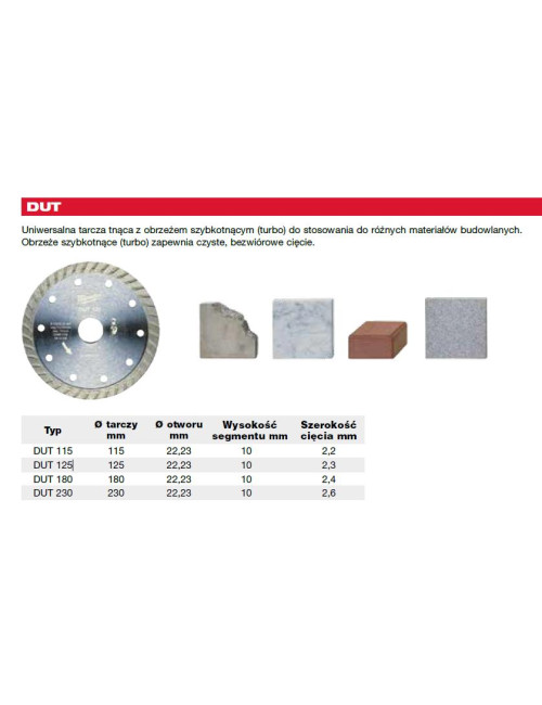 MILWAUKEE TARCZA DIAMENTOWA DUT TURBO 125 x 22,2mm