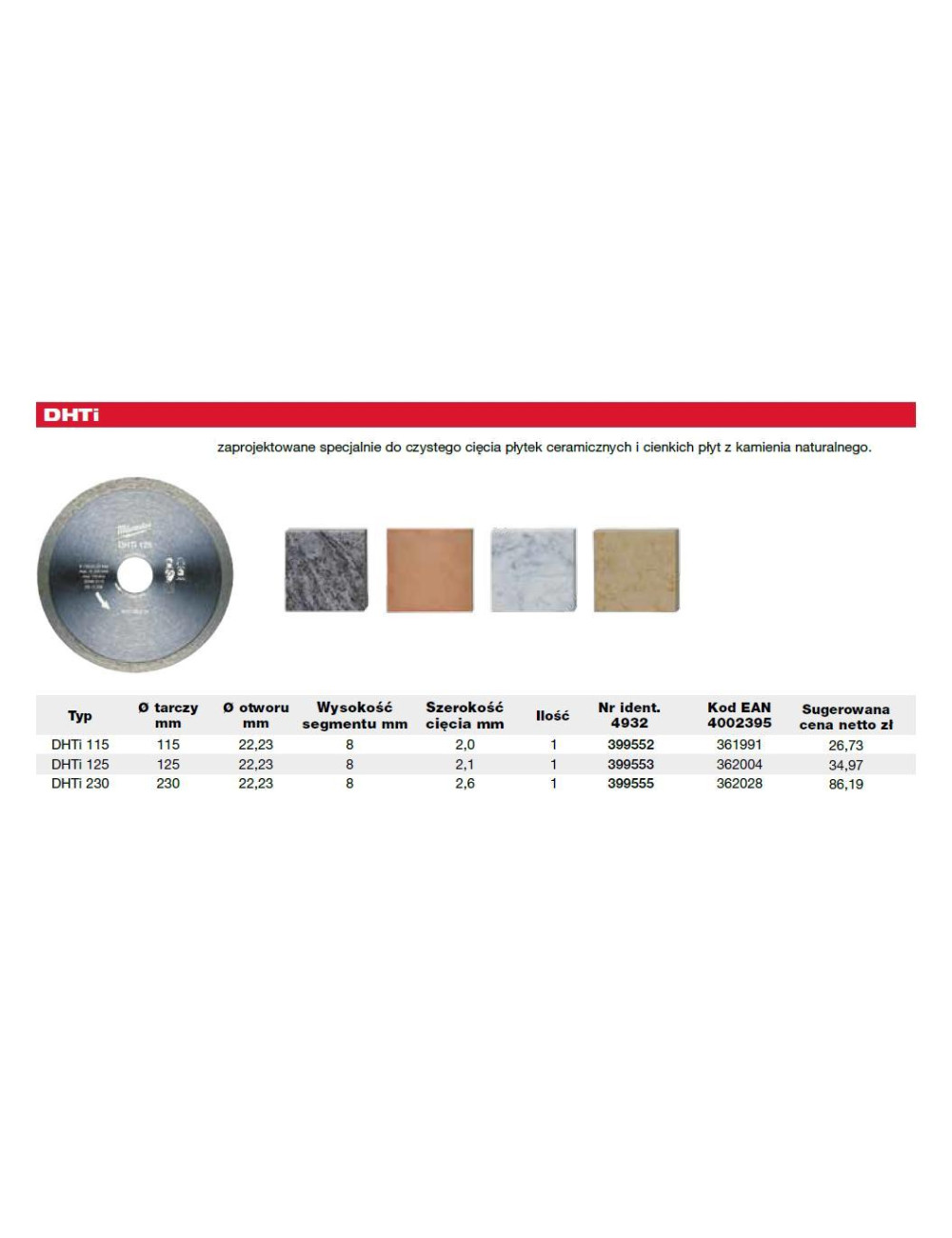 MILWAUKEE TARCZA DIAMENTOWA DHTi PEŁNA 125 x 22,2mm